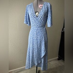 Bobeau Blue Floral Wrap Midi Dress